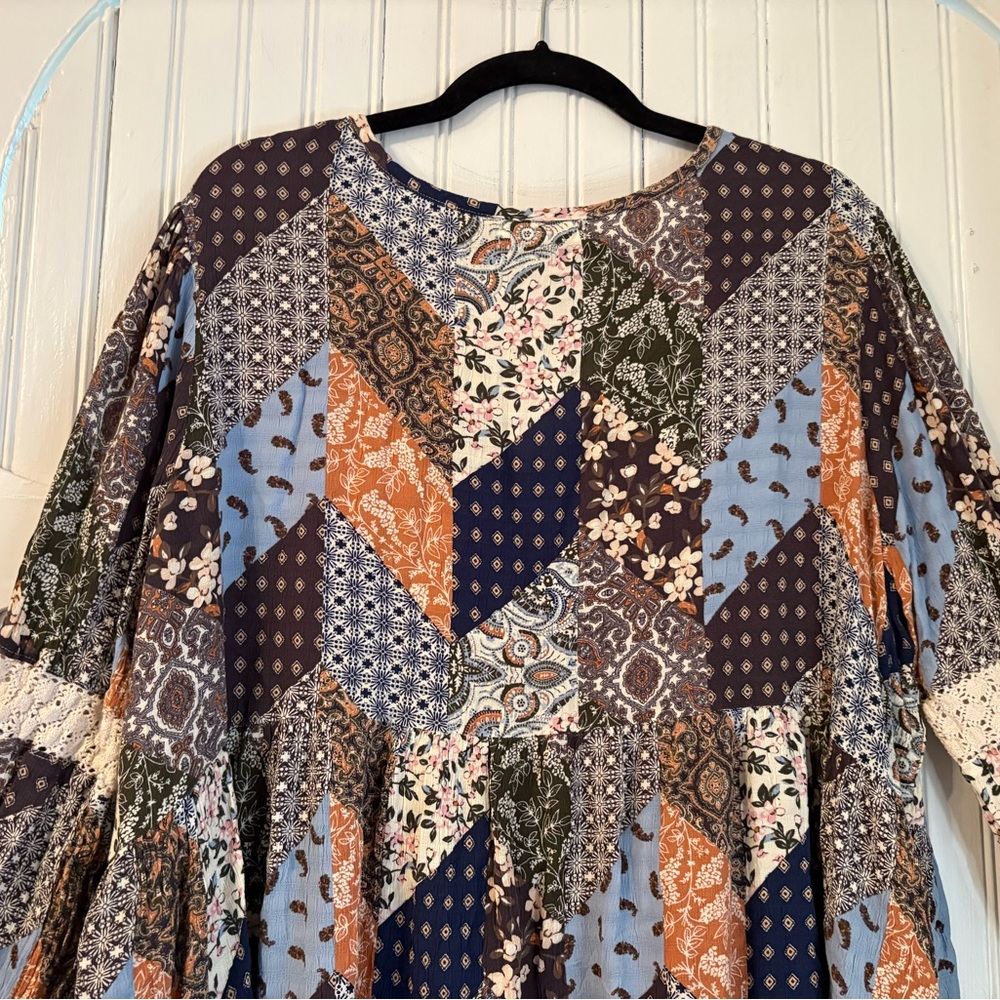 Cleo + Wolf Patchwork Boho Peasant Blouse Tassel … - image 8